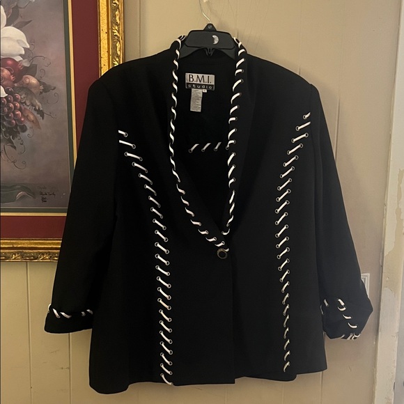 B.M.I Studio Jackets & Blazers - Women's Black Blazer with White Detailing